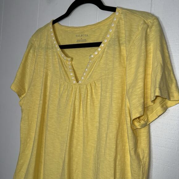 Talbots Women’s Embroidered Cotton Tee Lemon Chiffon Yellow Size XL - Picture 3 of 4